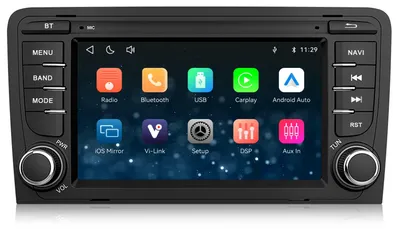 Zdjęcie produktu dla Radio samochodowe 7-calowe do Audi A3 8P (2003-2012), system Linux, CarPlay, Android Auto, Bluetooth, WiFi, RDS, opcjonalnie kamera, kompatybilne z Vi Link