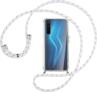 Produktbild von Handykette Backcover-Schutzhülle mit Band (Metall silberfarben) für Realme 6 Pro - weiß/grau