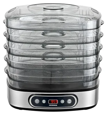 Immagine prodotto di Deidratatore alimentare Heinner FreshDehydrate HFD-K380SSBK, 320-380W, 5 vassoi in acciaio inox, display LED
