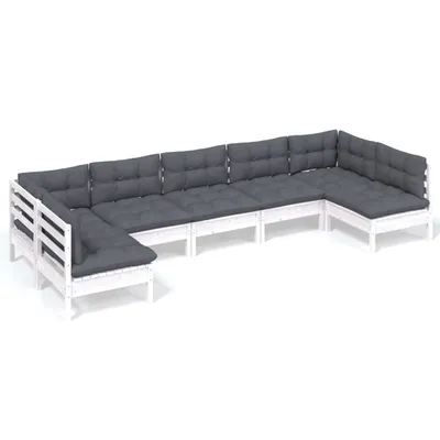 Produktbild von vidaXL 7-tlg. Garten-Lounge-Set mit Kissen Weiß Kiefer Massivholz