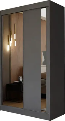 Produktbild von Masseno Schiebetürenschrank GRAZIA 120 cm Kleiderschrank Schlafzimmer Schrank 2-türig mit Spiegel Grau