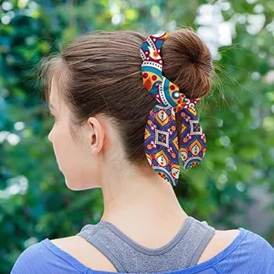 Produktbild von 6 Haargummis mit Schleife – Schal-Haargummis als elastische Pferdeschwanzhalter für Frauen, Teenager und Mädchen