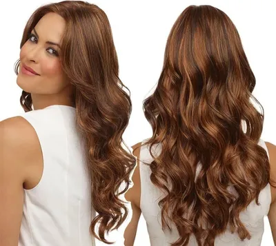 Produktbild von ASKSA Lange Lockige Perücke Braun Perücke Mittelscheitel Frauen Perücken Damen Locken Wavy Wig, Braun