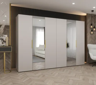 Obrázek produktu pro Šatní skříň 300 cm KUBRA - kašmírová / zlatá