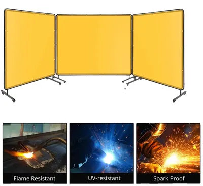 Imagen del producto de Protector contra salpicaduras, vinilo ignífugo, diseño móvil y estable, color amarillo, dimensiones 6 x 8 pies