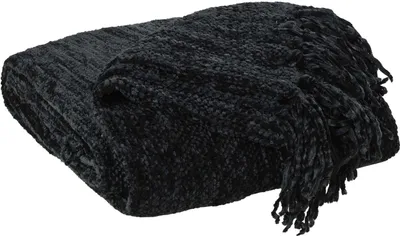 Produktbild von Wohndecke - 130 x 180 cm - Schwarz - Chenillegarn - mit Fransen