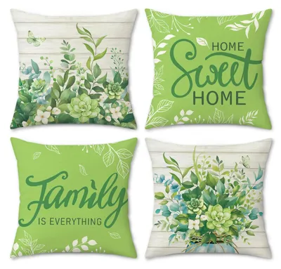 Kissenbezüge 45x45 cm, 4er-Set, Polyester, Eukalyptus grün, dekorativ