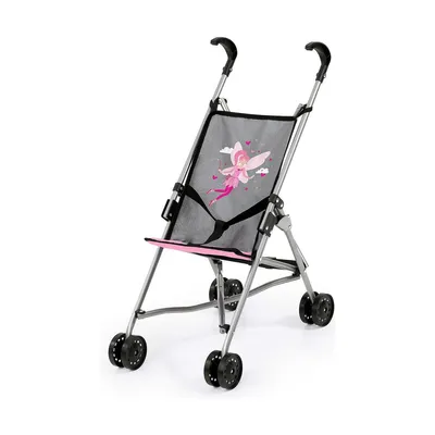 Produktbild von Bayer Design Puppenbuggy, Puppenwagen mit integrierten Sicherheitsgurt, leicht faltbar, klappbar, grau, pink mit Fee