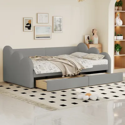 Produktbild von Schlafsofa mit Bettfunktion, LED-Beleuchtung, Lattenrost, Armlehnen und Rückenlehne, 90x200cm, Einzelbett, Polsterbett, Stauraumbett