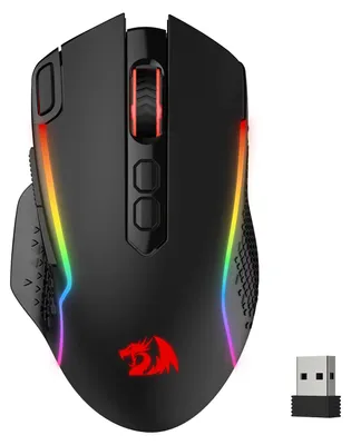 Immagine prodotto di Mouse da gioco wireless Redragon M810 Pro, con risoluzione fino a 10000 DPI, possibilità di utilizzo cablato o wireless, tasto per fuoco rapido, 8 tasti programmabili, autonomia fino a 45 ore e illuminazione RGB per PC/Mac/laptop