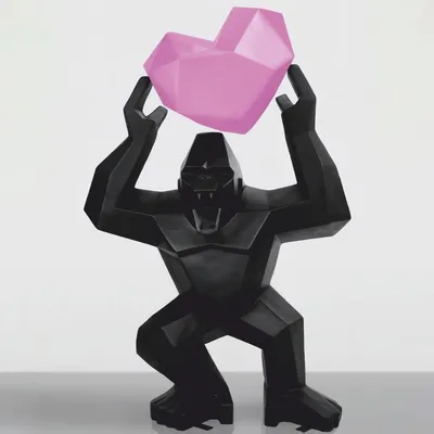 Immagine prodotto di Casa Padrino Scultura decorativa XXL Gorilla con cuore Nero / Rosa H. 146 cm