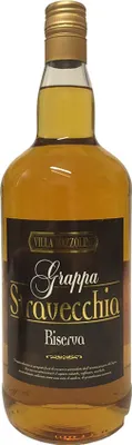 A bottle of Villa Mazzolini Grappa Stravecchia Riserva.
