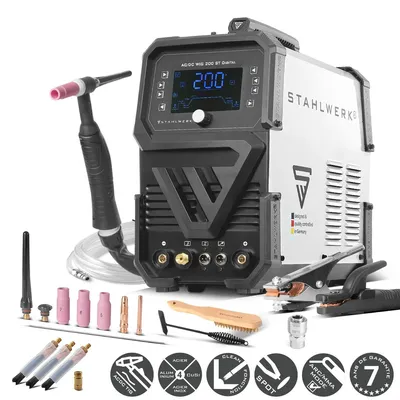 Image de STAHLWERK Poste de soudage sous protection gazeuse 3 en 1 combiné AC/DC TIG 200 ST Digital - TIG & MMA jusqu'à 200 A, mode Clean pour le nettoyage électrochimique