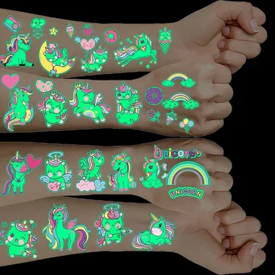 Zdjęcie produktu dla Unicorn Tattoo Kids | Glowing Kids Tattoos Stickers | Skin-Friendly | School Enrolment Girls | Unicorn Toys | Small Giveaways