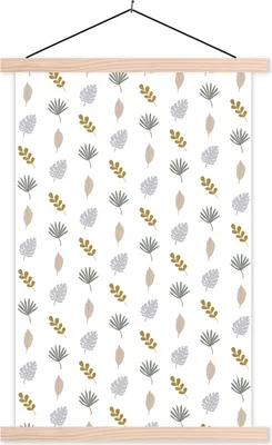 Produktbild von MuchoWow® Textilposter Blätter - Pastell - Muster 60x90 cm mit holzfarbenen Rahmen - Textil