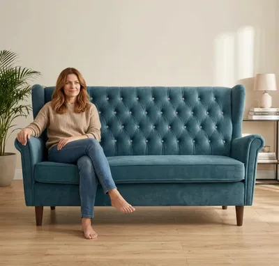 Produktbild von Schlafsofa GAJA Royal – mit Schlaffunktion, Velours in Blau, Family Meble, KI-generiertes Bild