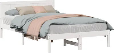 Image de vidaXL Cadre de lit blanc 135 x 190 cm pin massif