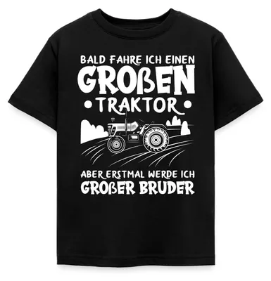 Produktbild von Spreadshirt Ich Werde Großer Bruder Traktor Geschenk Kinder T-Shirt, 98/104 (3-4 Jahre), Schwarz