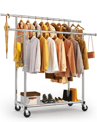 Produktbild von HOKEEPER Kleiderständer Schwerlast-Kleiderstange 204kg Kleiderständer mit Rädern Doppelstab-Garderobenständer zum Aufhängen von Kleidung Tragbarer