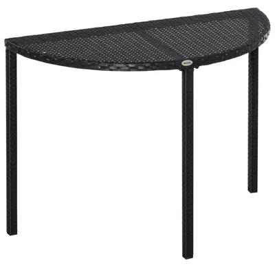 Produktbild von Balkontisch Halbrunder Garten Beistelltisch Aus Polyrattan Und Metall, Schwarz, 100 X 50 X 74 Cm