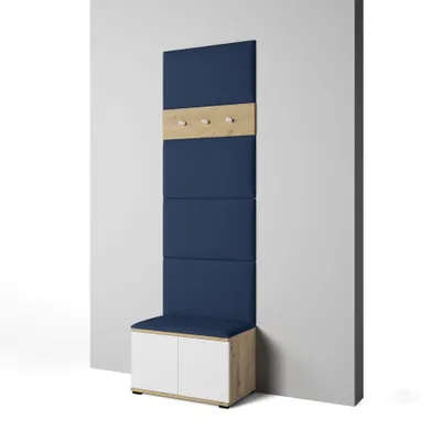 Produktbild von Garderoben-Set Aura version 6 mit Schuhregal und Polsterplatten, Ideal für Flur und Eingangsbereich (Weiß / Eiche Artisan, Trinity 30)