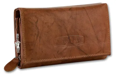 Immagine prodotto di Money Maker RFID Blocker Portafoglio da cameriere in vera pelle marrone 15,5x3x9,5 cm D2OPJ704C