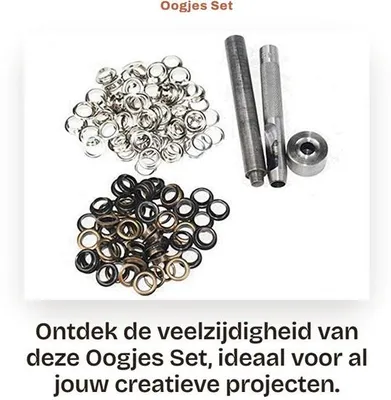 Productafbeelding van Oogjes-set met 100 stuks - Grommet-set - inclusief oogjeszetel - messinglook - zilver/brons - ideaal voor knutselen