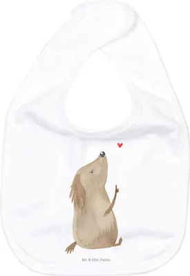 Produktbild von Mr. & Mrs. Panda Lätzchen Hund Liebe - Weiß - Geschenk, Baumwoll, Herz, Babylätzchen, Hunde, Für Babys, Sprüche, Schlabberlatz, Baumwoll-Lätzchen