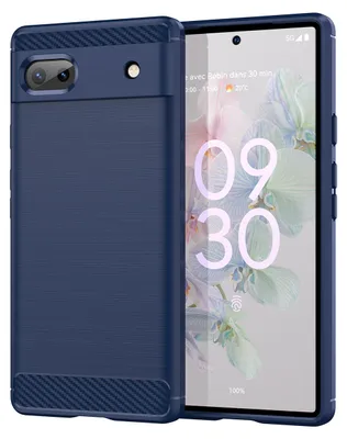 A blue phone case is shown next to a smartphone displaying the time.