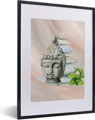 Produktbild von MuchoWow® MuchoWow® Gerahmtes Poster Buddha - Kopf - Steine 30x40 cm - Poster mit zchwarzem Bilderrahmen - Wandposter Schlafzimmer