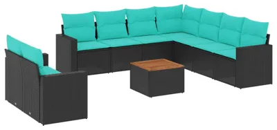Produktbild von 10-tlg. Garten-Sofagarnitur mit Kissen Schwarz Poly Rattan