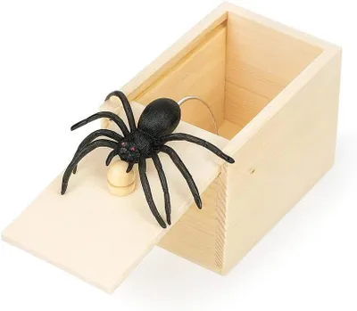 Productafbeelding van Houten Spin Doos - Fopartikel Grap - Vrienden Verrassen - Levendige Spin - 13 x 11 x 7.9 cm - Houtkleur