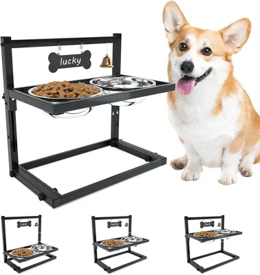 Produktbild von Erhöhte Hundenäpfe für mittelgroße Hunde und Katzen – Erhöhter Futterständer mit zwei Edelstahl-Futternäpfen - Ergonomischer Tiernahrungstation