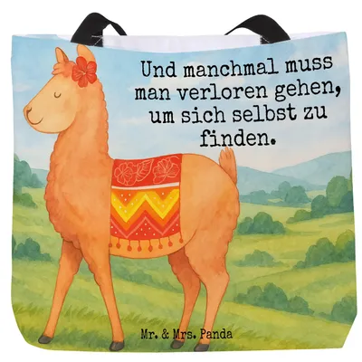 Produktbild von Mr. & Mrs. Panda Tote Bag Alpaka Stolz Design - Weiß - Geschenk, Strandtasche, Tasche, Reisetasche, Stoffbeutel, Schultasche, Lama