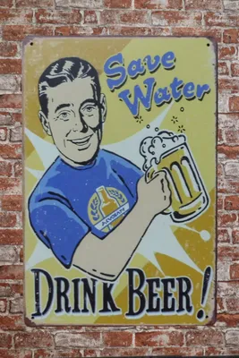 Produktbild von Blechschild Save Water - Wandschild - Metallschild - Mancave Dekoration - Wanddekoration - Bardekoration - Textschild - Retro blechschild.