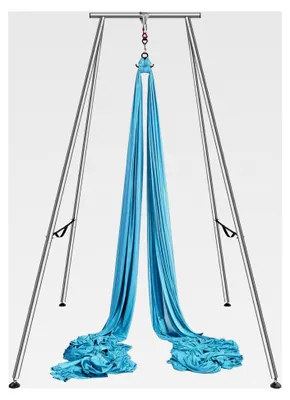 Produktbild von Aerial Yoga Hängematte mit Rahmen 12x2,6m, Blau, Air Fliegen Swing, Hammock Schaukel 250kg Tragfähigkeit, inkl. Yoga-Socken & Fußpolster, Anti-Gravity-Übungen