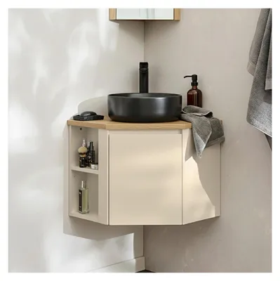 Image de Ensemble meuble sous vasque d'angle SORRENTO + vasque noire + robinet