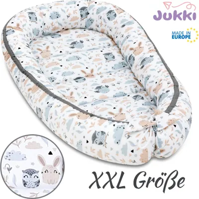 JUKKI® BabyNestchen XXL 120x65cm bis zu 18 Monaten  2seitig [Very Morning] Nestchen Babybett Reisebett Kokon Babynest Kuschelnest Nest