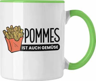 Produktbild von Trendation - Lustige Tasse mit Spruch "Pommes Ist Auch Gemüse" Pommes-Liebhaber (Grün)