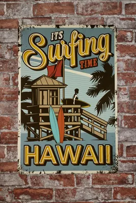 Produktbild von Metall Schild - It's Surfing Time - Blechschild - Metall Poster - Retro Blechschild - Wandplatte - Wand Dekoration