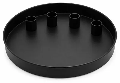 Rundes Metalltablett Ø 25 cm, schwarz, mit 4 Magnet-Kerzenhaltern