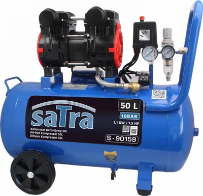 Immagine prodotto di Compressore aria silenziato - con capacità del serbatoio di 50 litri - senza olio, oil free - per utensili pneumatici, 1100 W 10 bar 1,1 kW / 1,5 HP Satra