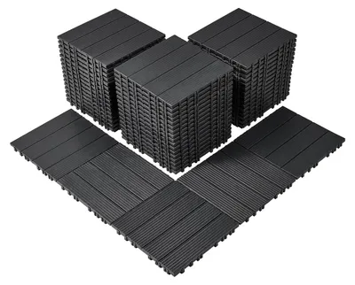 Produktbild von VEVOR Verbunddeckfliesen, 36er Pack, 11,6"x11,6" 36 qm Kunststoff wasserdichtes Outdoor-Bodenbelag für alle Wetterbedingungen, Terrassenbodenbelag für Veranda, Poolseite, Balkon, Garten, Dunkelbraun, Dunkelgrau-PP-54 Stück
