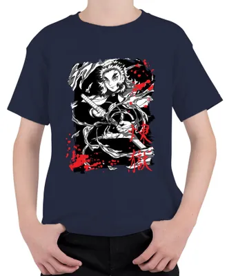 Zdjęcie produktu dla Koszulka dziecięca uni grunge Rengoku Kimetsu no Yaiba Flame Sword, granatowy, 152