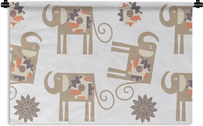 Produktbild von MuchoWow® Wandteppich Wandbehang Blumen - Elefant - Muster 60x40 cm Tapisserie Dekoration Wandtuch - Wanddekorationen
