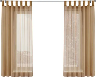 Two sheer curtains hanging on a curtain rod.