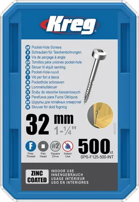Produktbild von Kreg Pocket-Hole Schrauben 32 mm, Verzinkt, Flachkopf, Feingewinde - 500Stk.