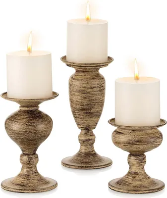Immagine prodotto di Sziqiqi Portacandele Vintage Set di 3 in metallo marrone per candele a colonna - Decorazione Soggiorno Bagno Matrimonio