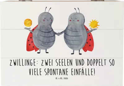 Produktbild von Mr. & Mrs. Panda Geschenkbox Zwillinge Abenteuer 22 x 15 cm - Weiß - Geschenk, Geschenke Sternzeichen, Astrologie, geschenkkiste, für, Box, Dualität, Horoskop, Charakter