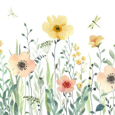 Produktbild von 20 Servietten Sunny Meadow - Blumenwiese pastell 33x33cm